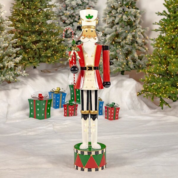 Nutcracker with Candy Cane Statue LED Lights